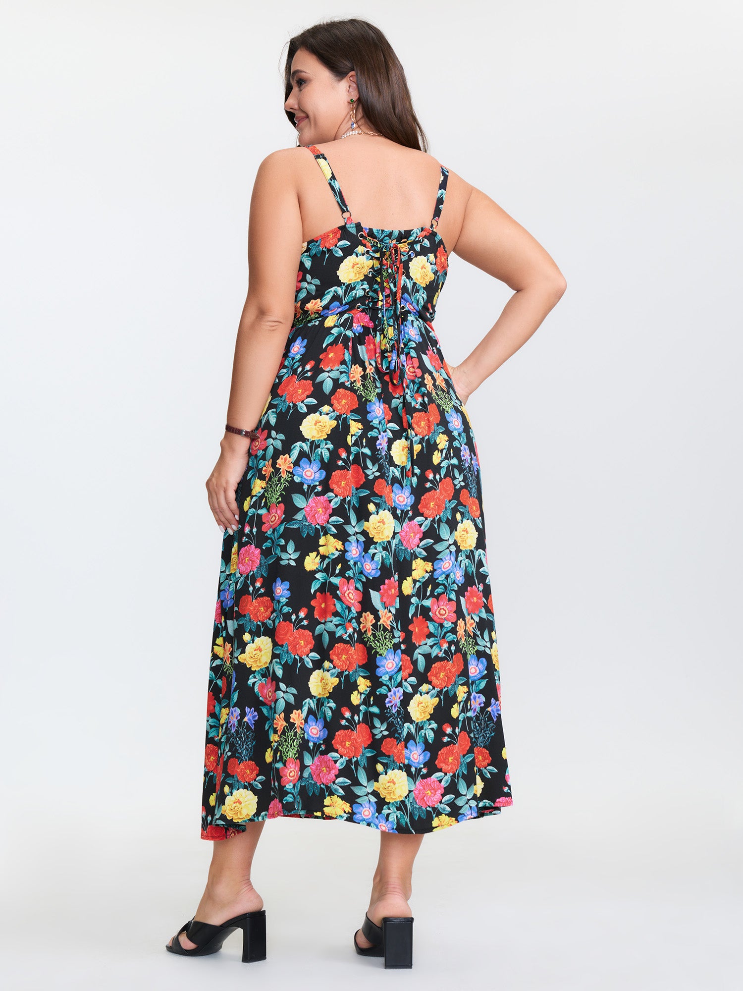 Colorful Print Side Slit Floral Maxi Dress