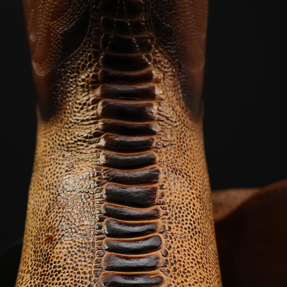 Honey Ostrich Leg Leather Boots - Square Toe