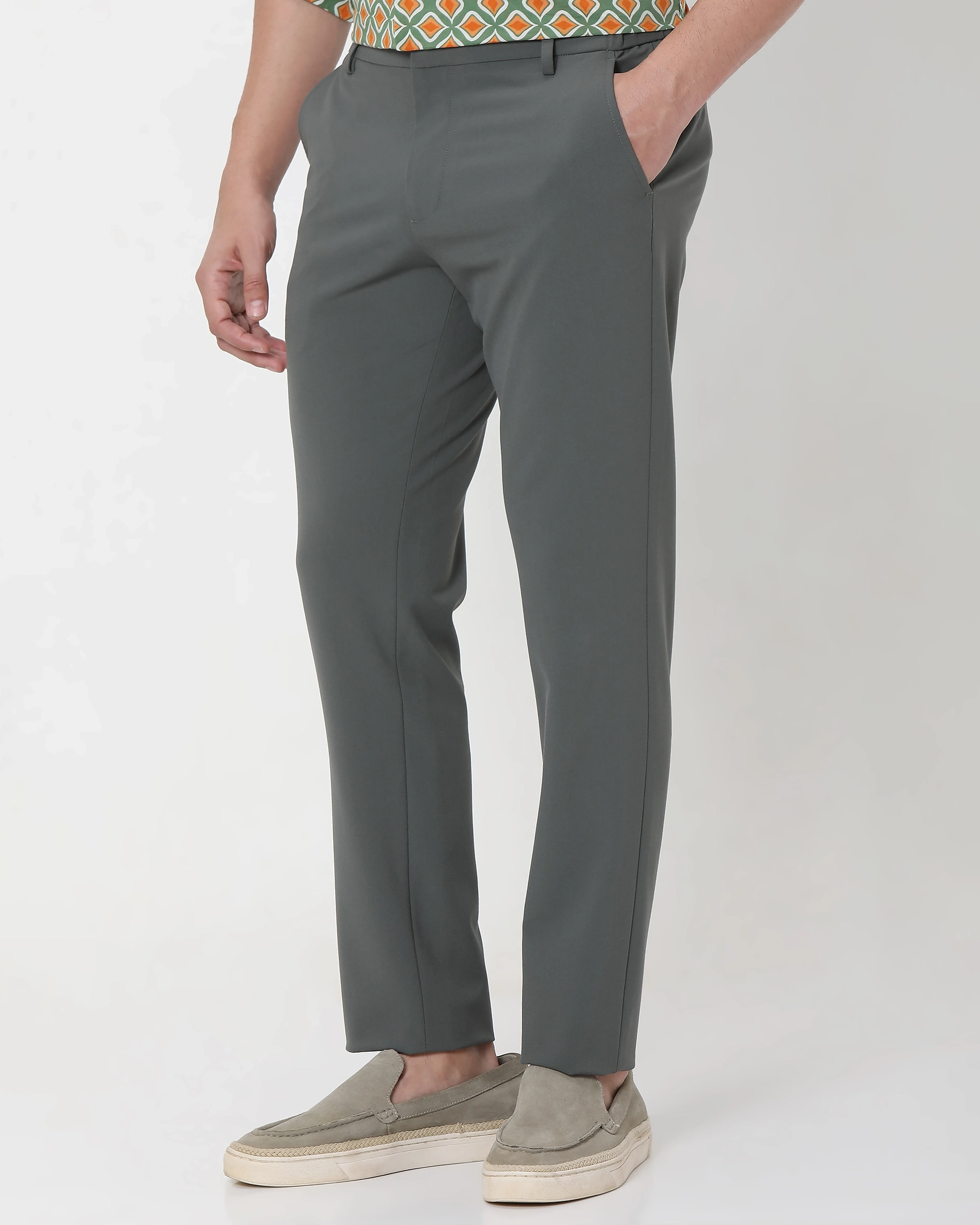 Classic Versatile Soft Slim-Fit Straight-Leg Olive Trousers
