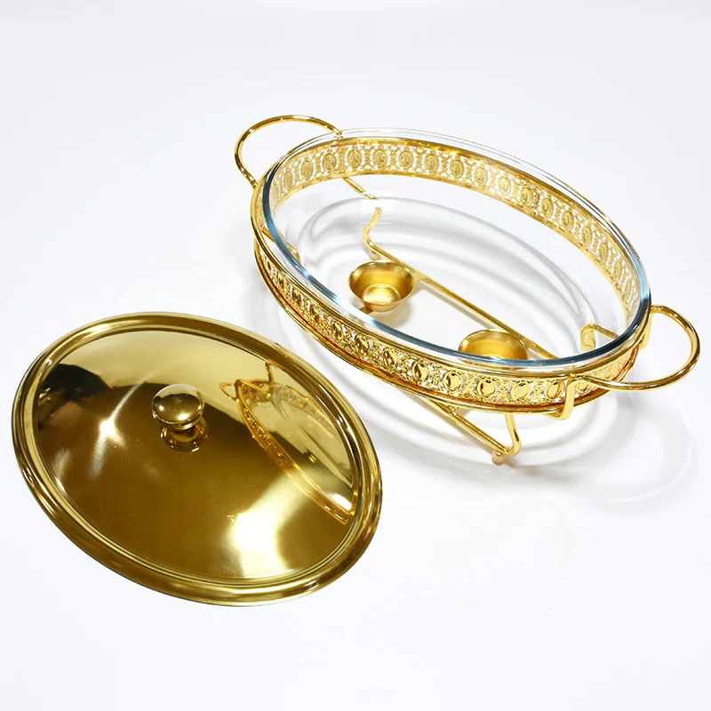 Service Ware: Decorative Metal and Glass Food Warmer