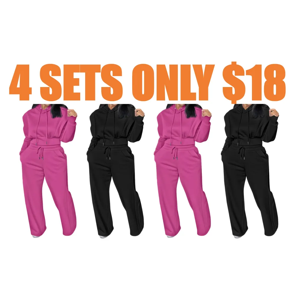 Hooded Long Sleeve Sweatshirt and Casual Wide Leg Sweatpants Set