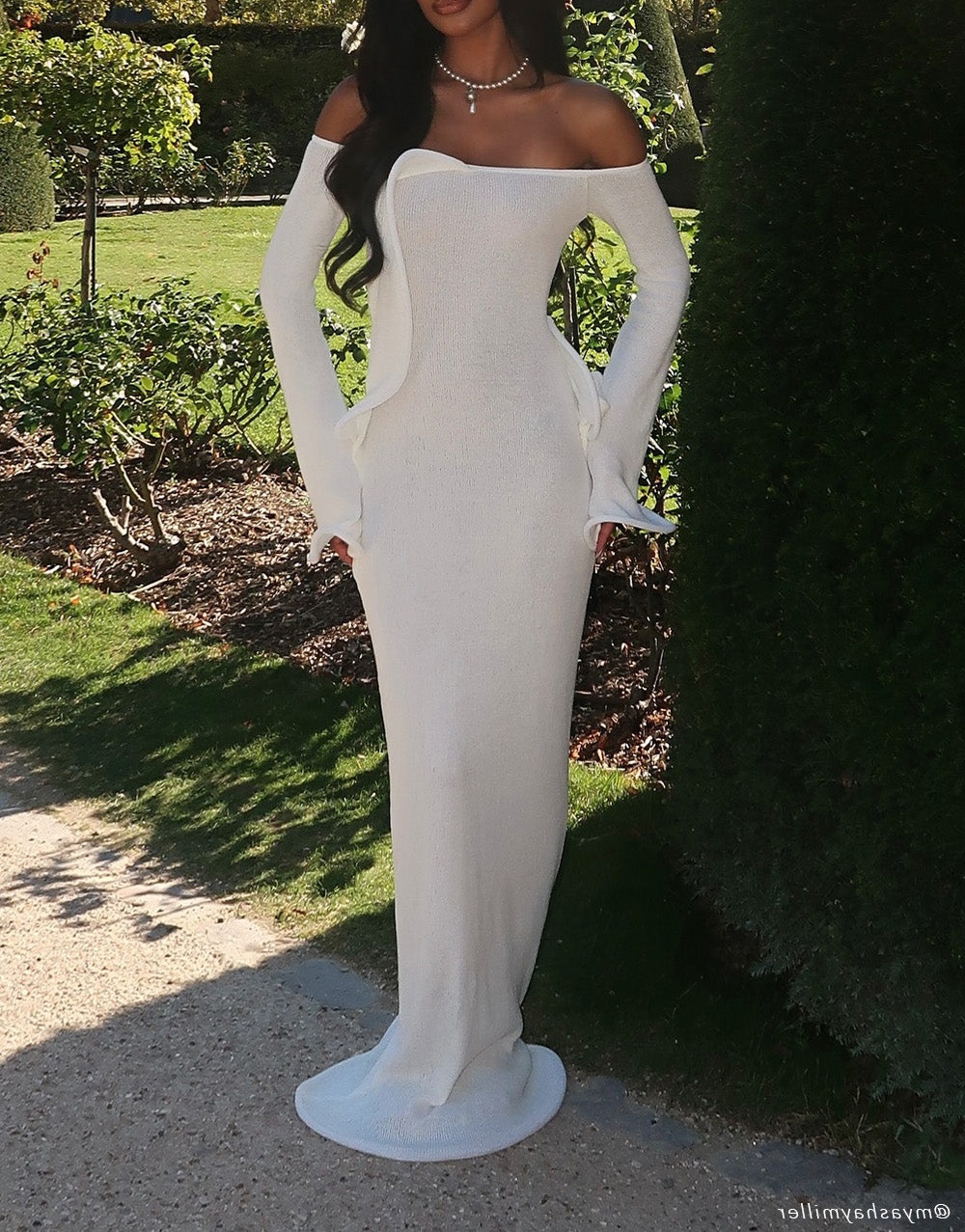 White Off Shoulder Knit Maxi Dress