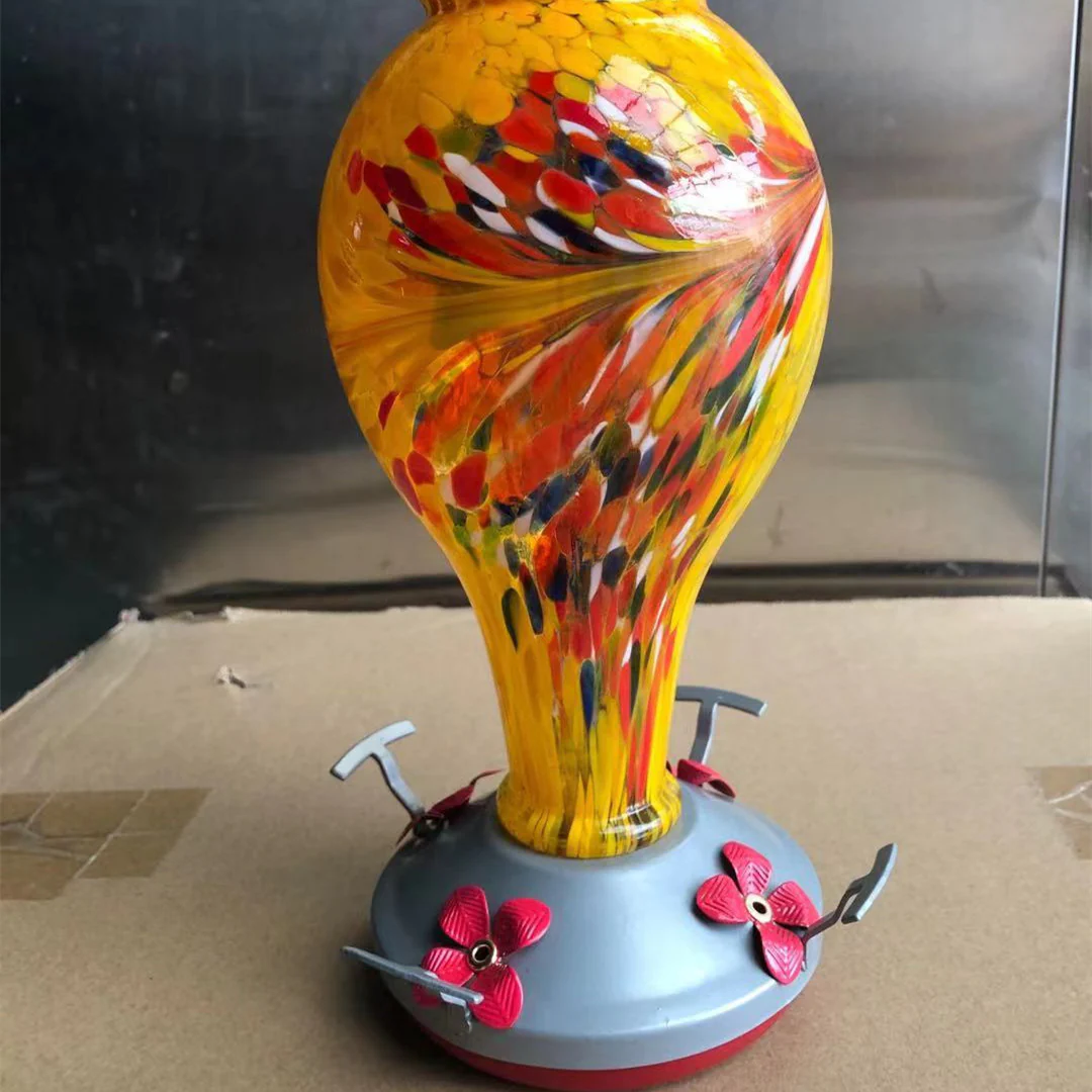 Vibrant Glass Hummingbird Feeder