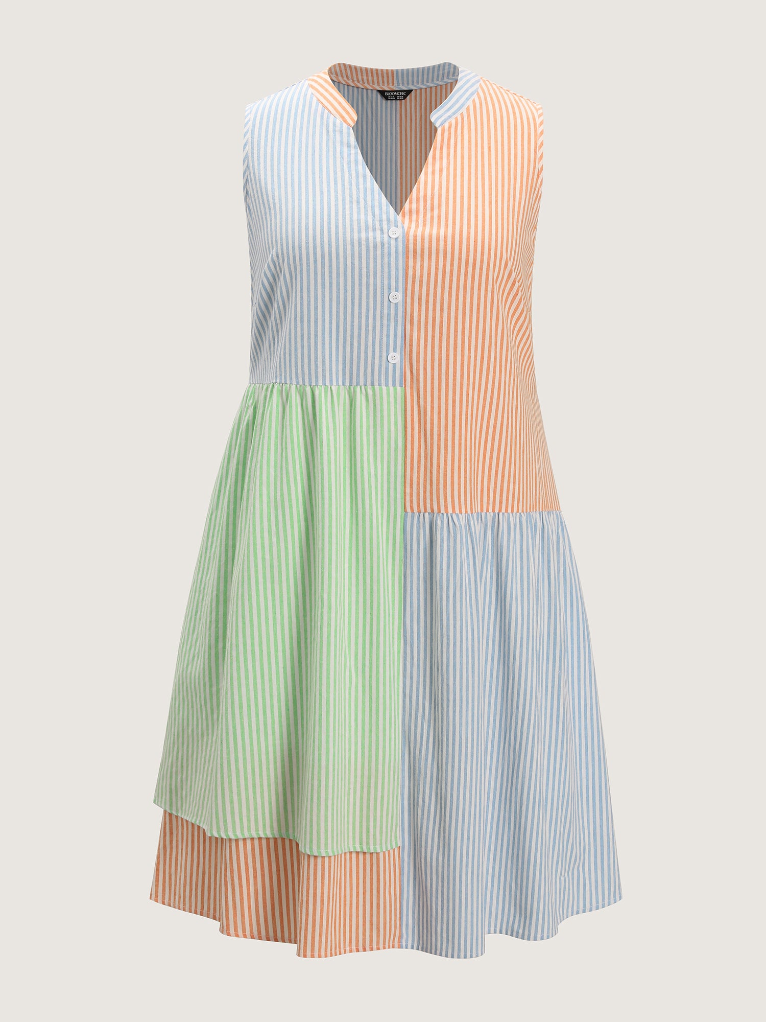 Pastel Stripe Collage Print Layered Mini Dress