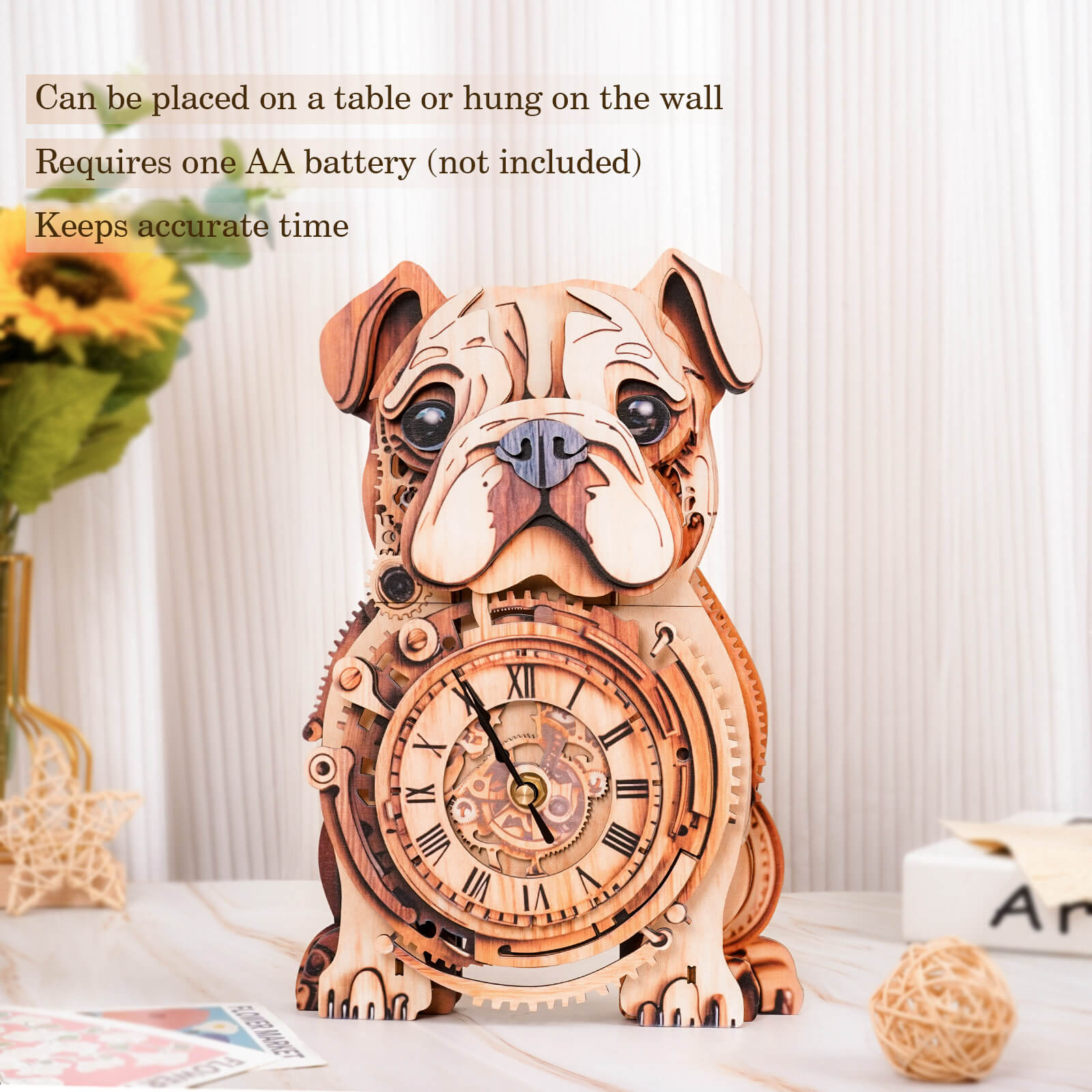 Bulldog â€“ DIY Wooden Clock, 3D Puzzle Craft Kit
