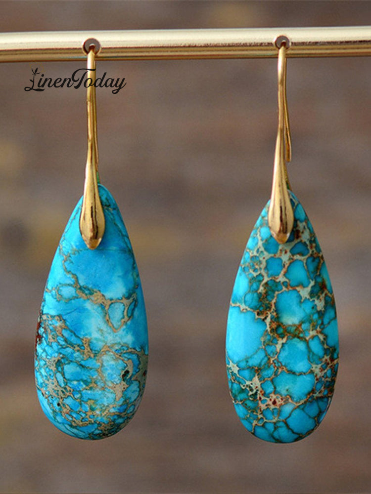 Women's Natural Teardrop Shape Emperor Stone Earrings