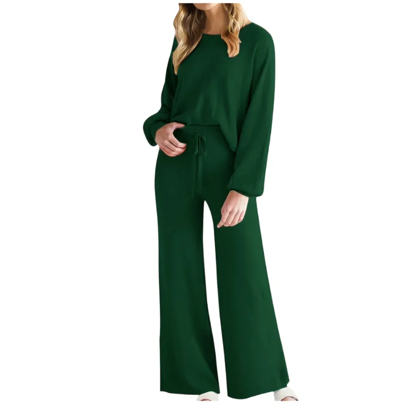 Womens Fall Winter Casual Solid Knitted 2 Piece Sets Long Sleeve