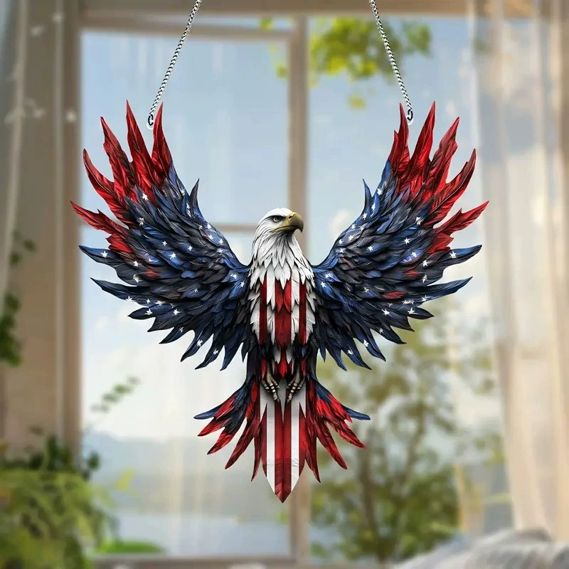 Eagle American Flag Window Hanging