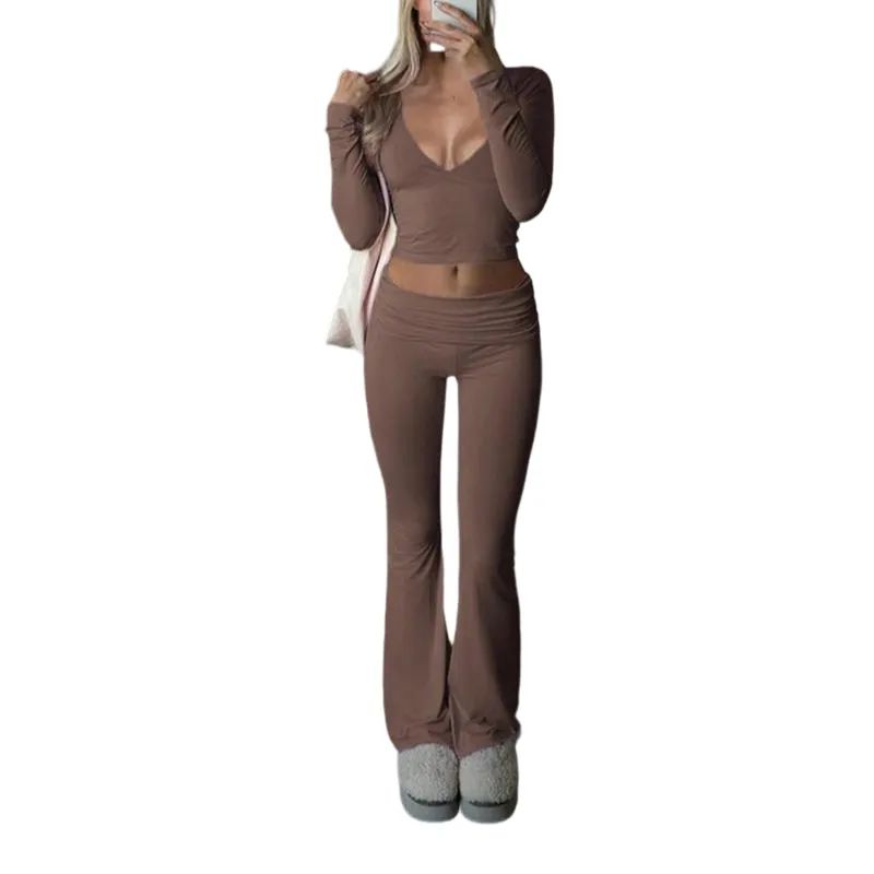 Elegant Casual V-Neck Long Sleeve Two-Piece Set