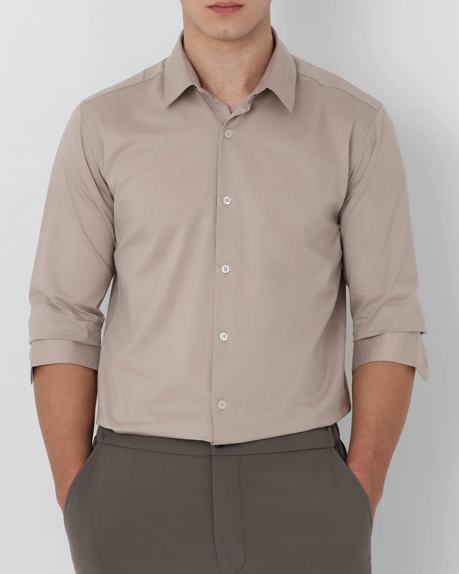 Leisure Soft And Comfortable Slim-Fit Dark Light Grey Shirt