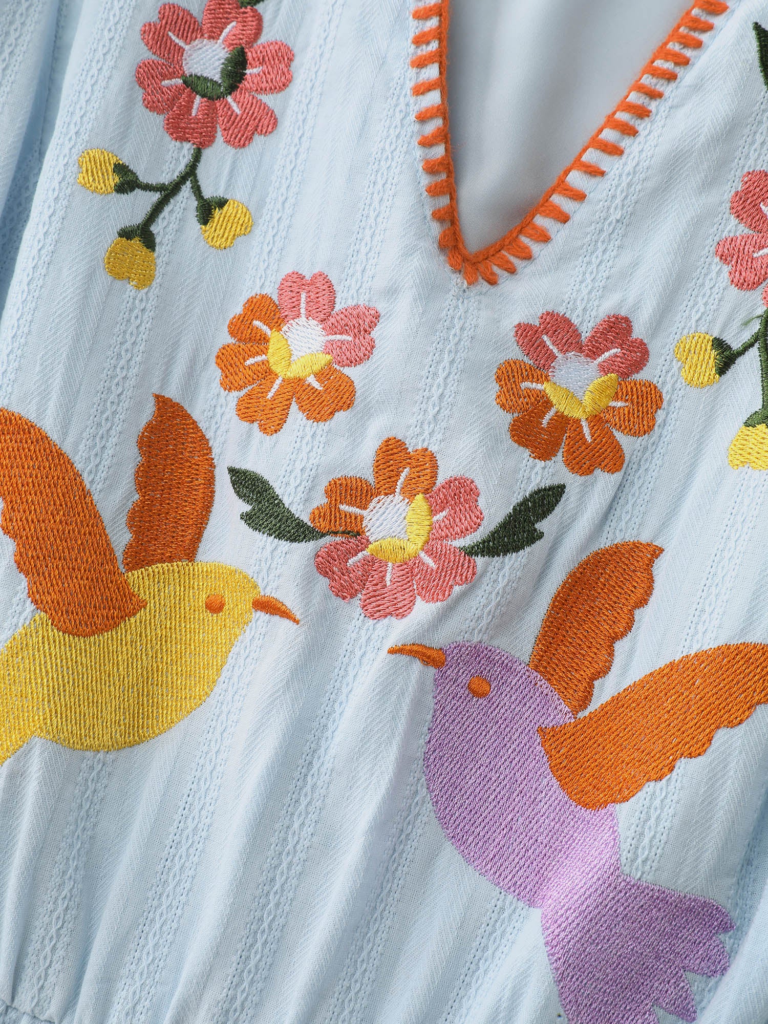 Pure Cotton Embroidered Flutter Sleeve Midi Dress