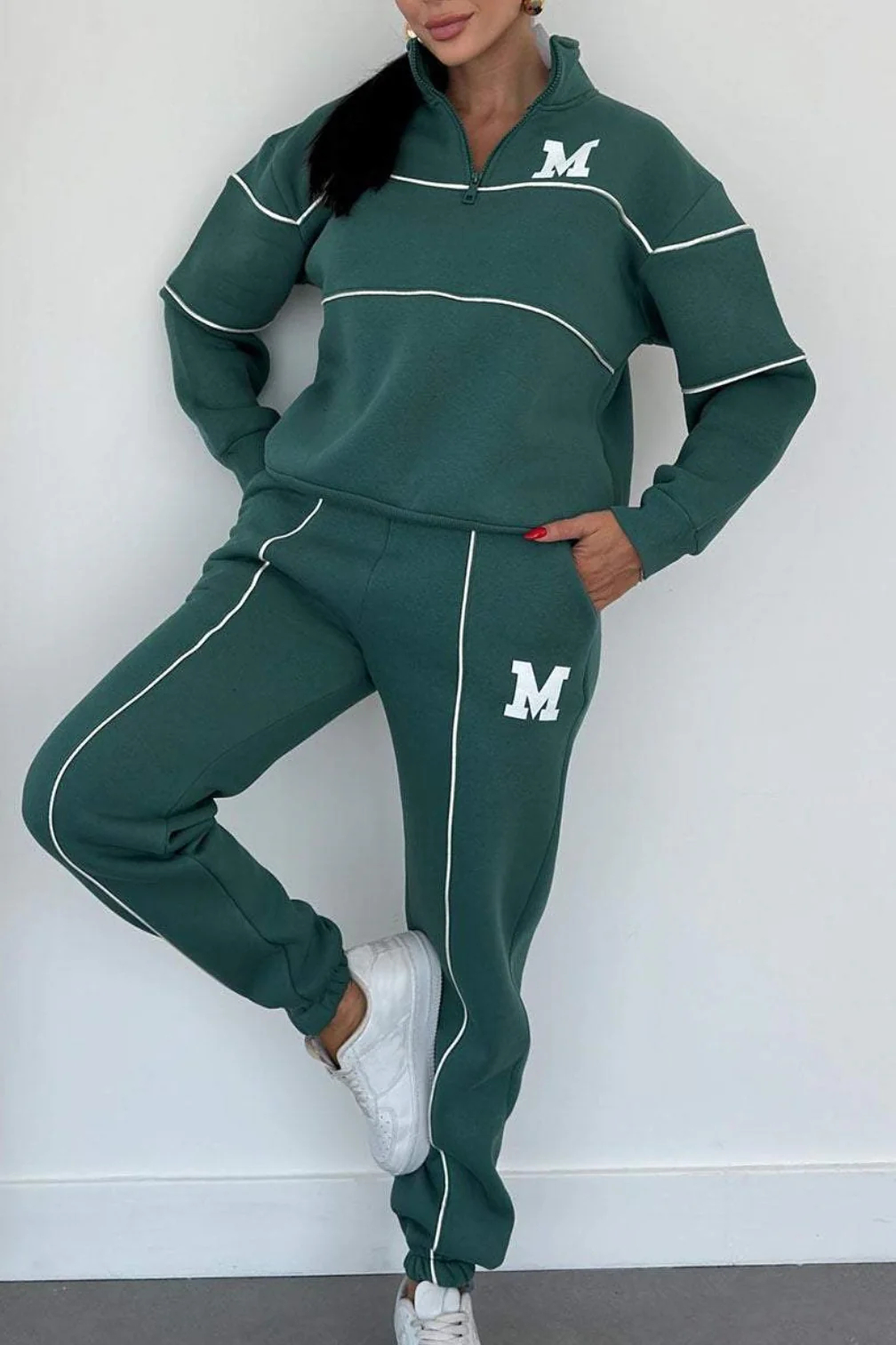 Fashionable Irregular Long-sleeved Sweatshirt and Elastic Waist Pants Set