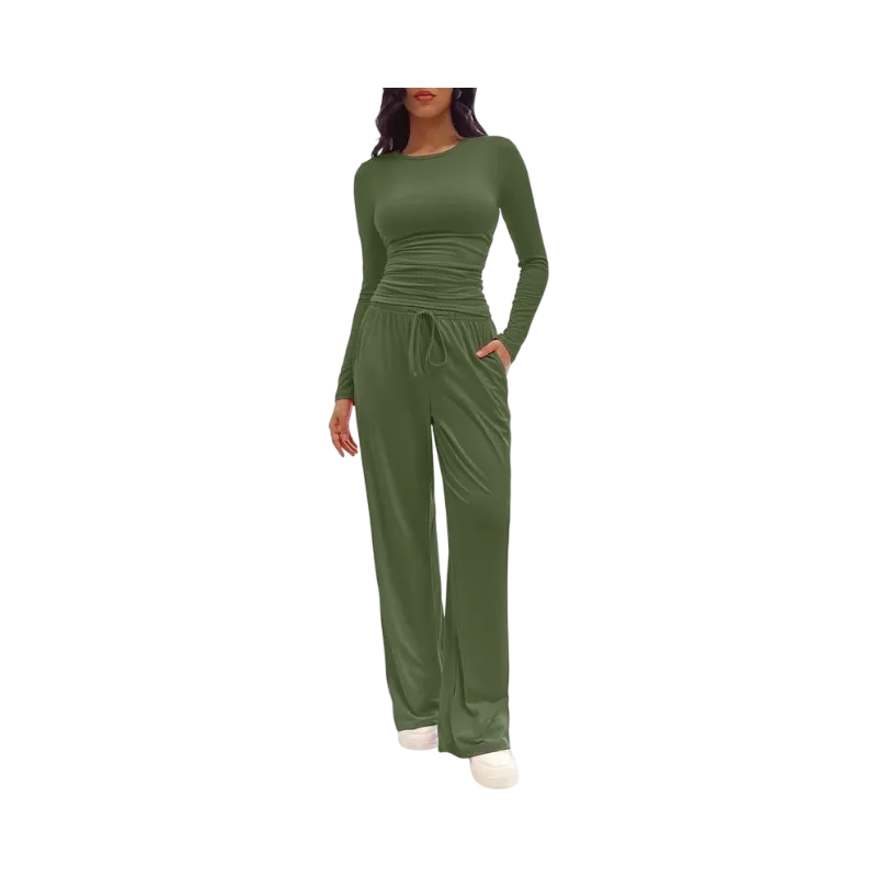Women's Solid Ruched Drawstring Loungewear Set