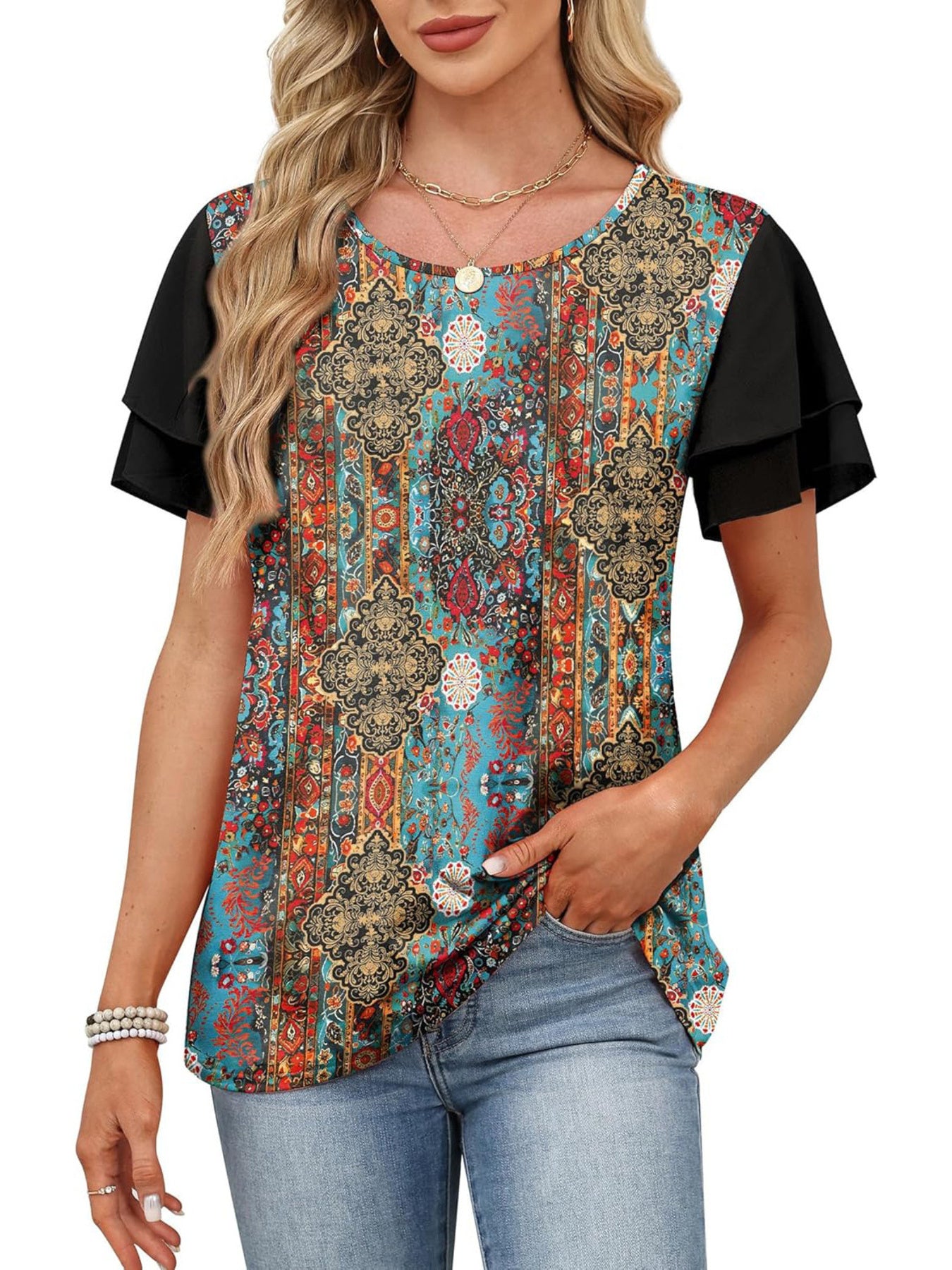 Layered Short Sleeve Round Neck T-Shirt