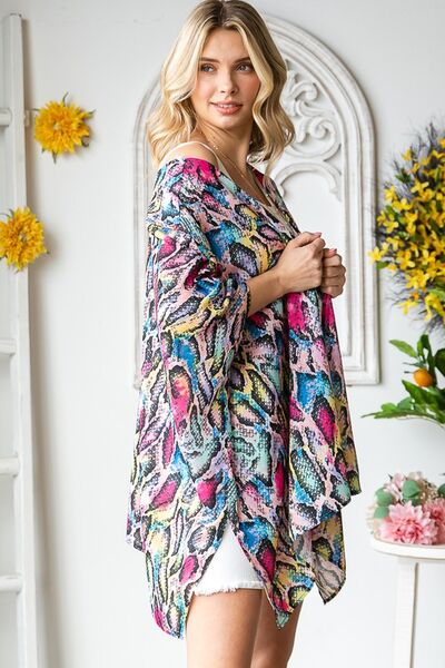 Full Size Multi Color Snake Open Cardigan