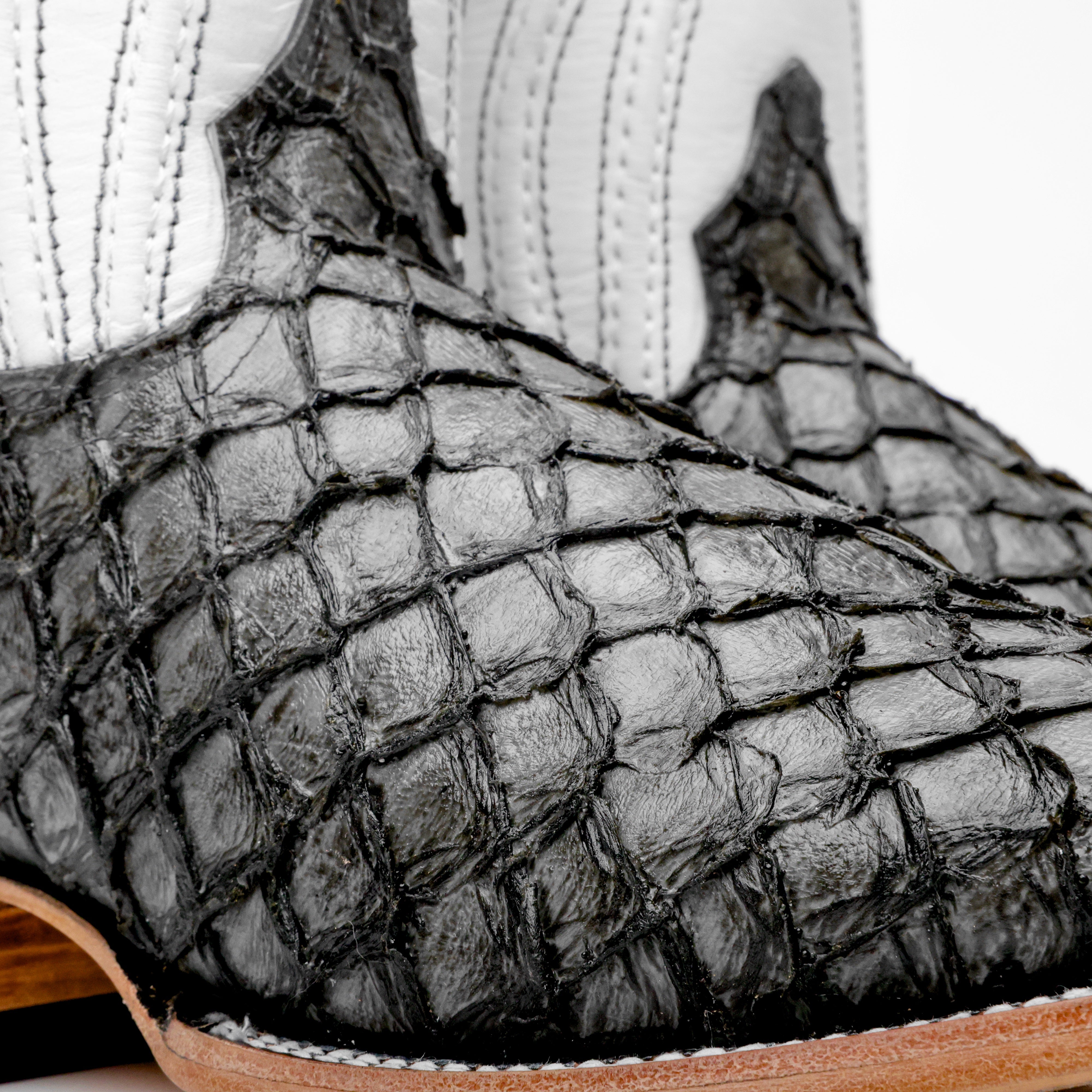 Grey Mini Pirarucu Leather Boots - Square Toe