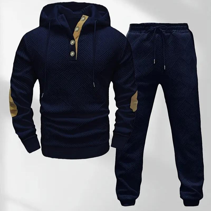 Men's Knit Jacquard Hoodie & Pants Two-Piece Casual Set