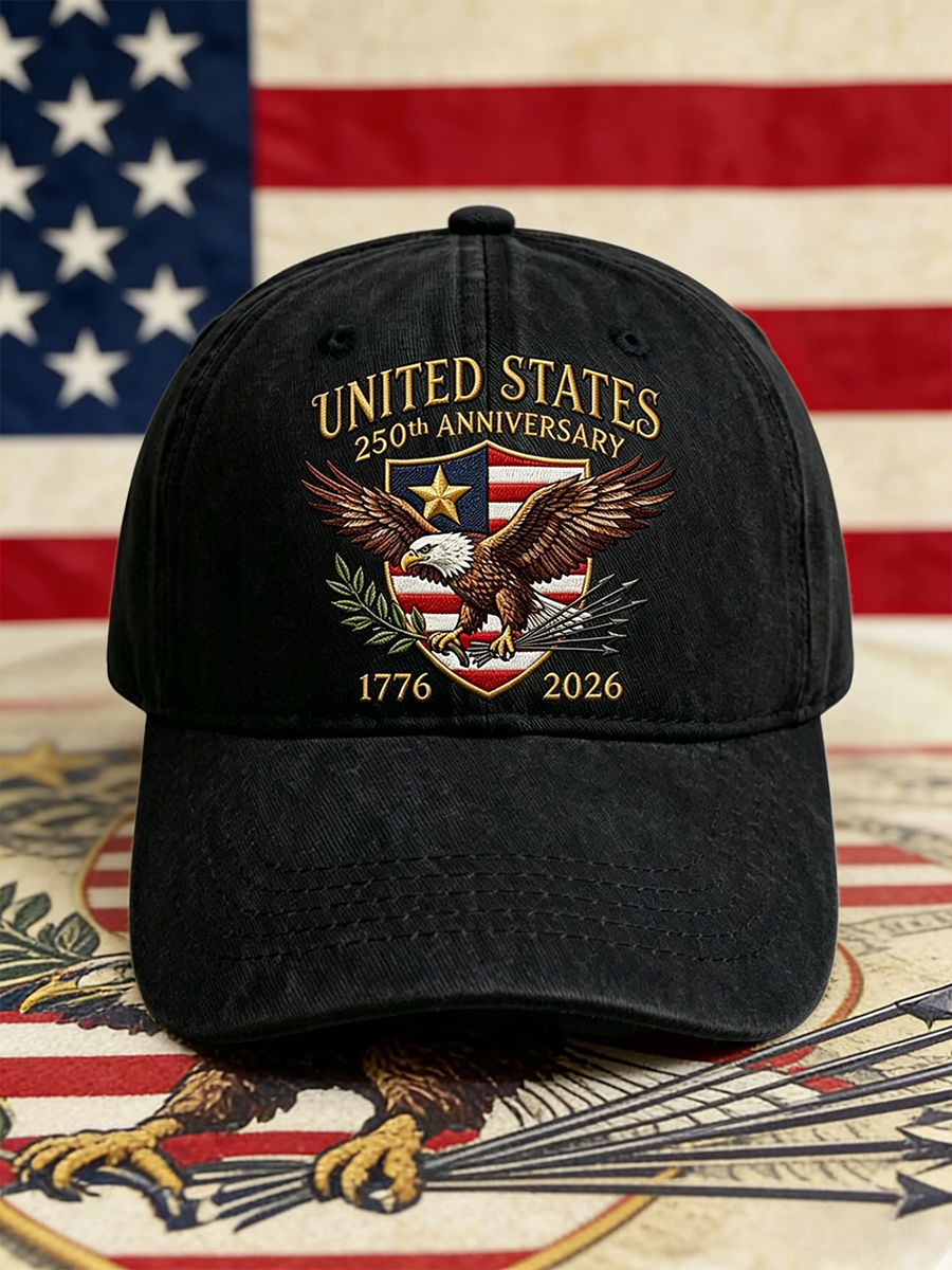 US 250th Anniversary Bald Eagle Emblem Washed Denim Baseball Cap