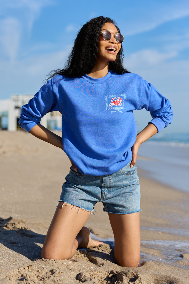 Coastal Stamps Blue Graphic Sweatshirt