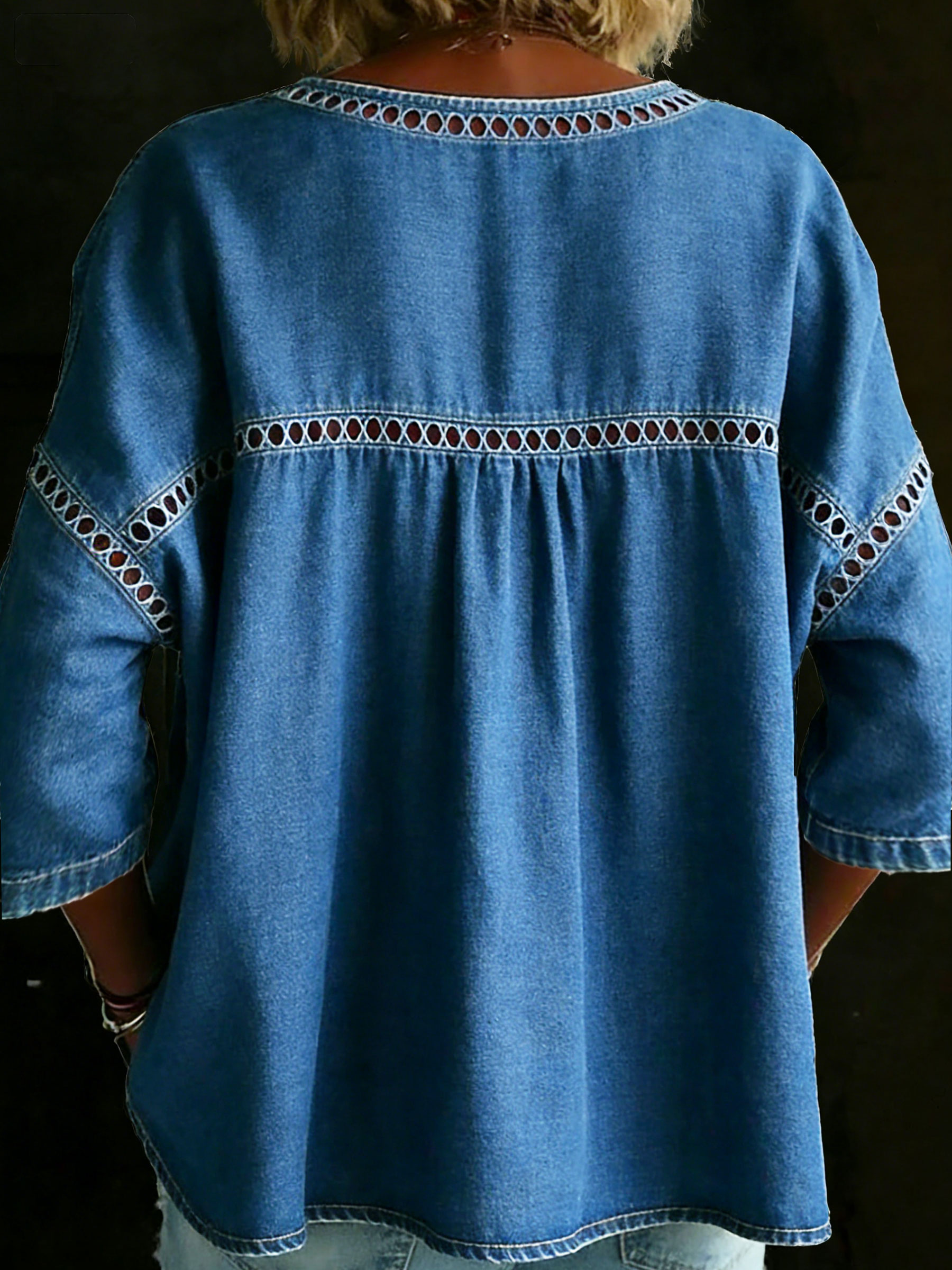 Women's Solid Color Casual Loose Denim Blouse Shirt