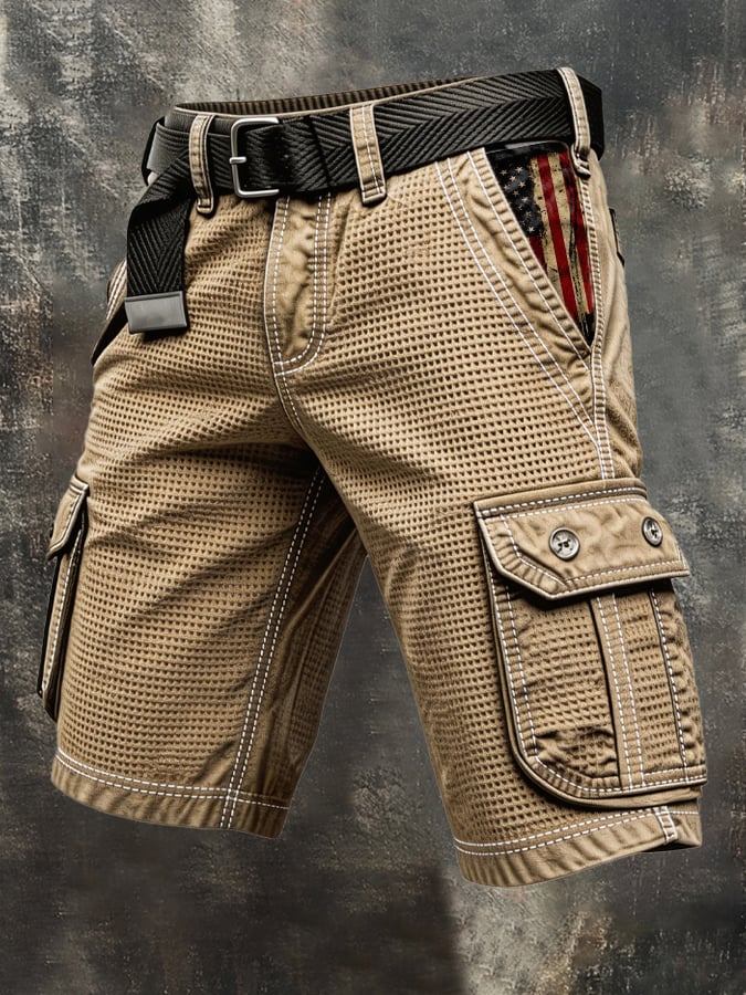 Men'S Casual Retro Outdoor Functional Waffle Work Shorts