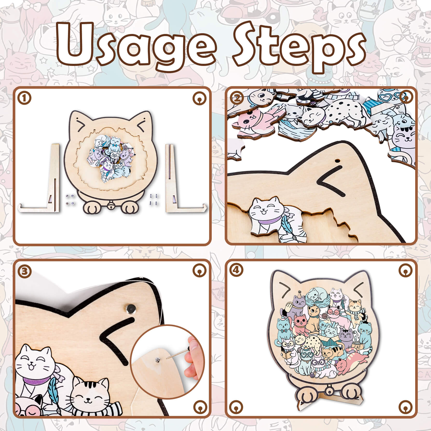 Cute Cat Shaped Wooden Puzzle for Baby