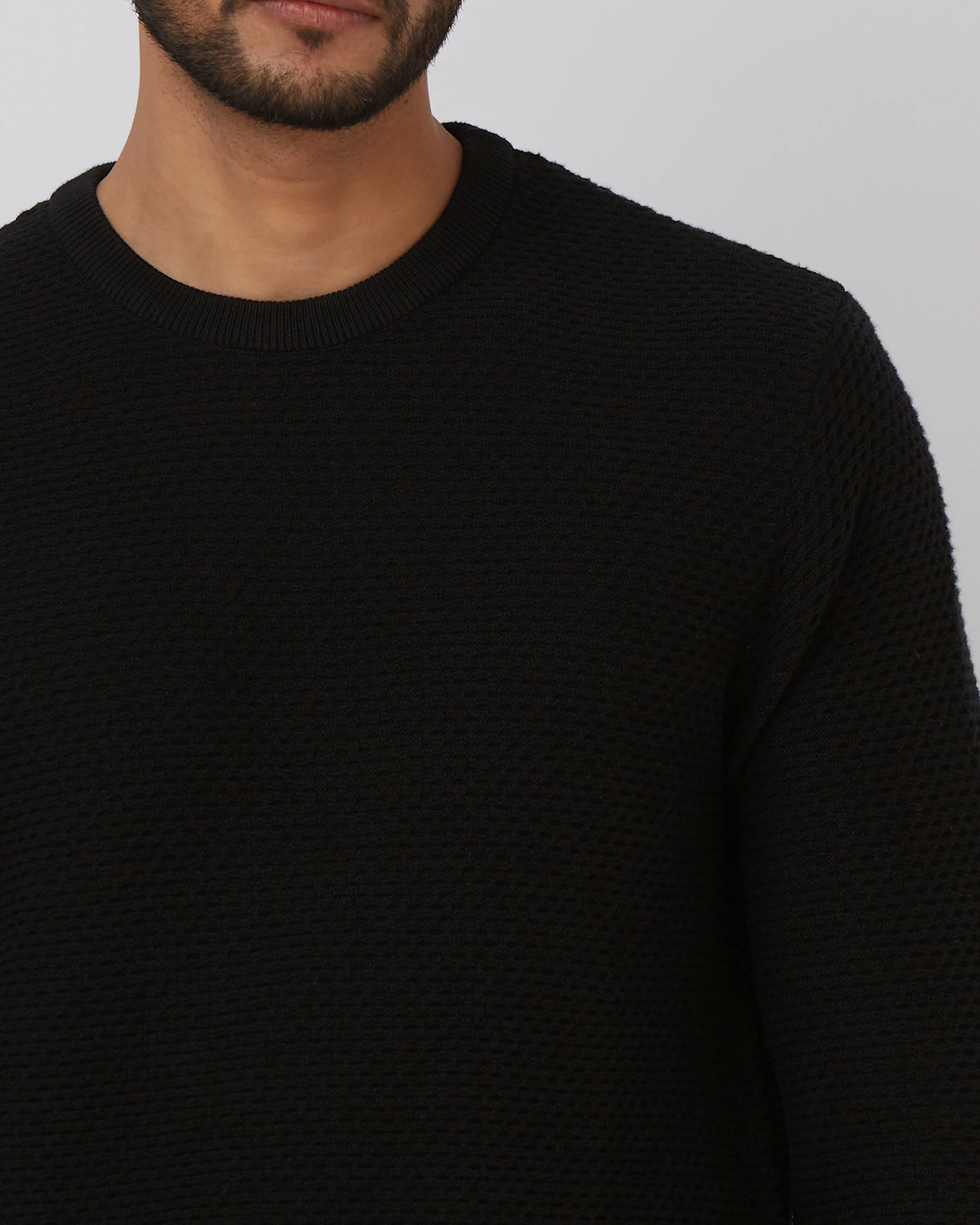 Comfortable Soft Daily Slim Black Cotton Sweater
