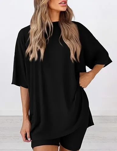 Women's Summer Oversized Shirt & Biker Shorts Set(Under $3 a set!)