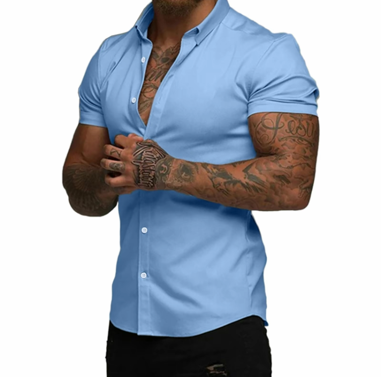 Men's Muscle Fit Short Sleeve Dress Shirt – Wrinkle-Free Casual Button Down Shirt