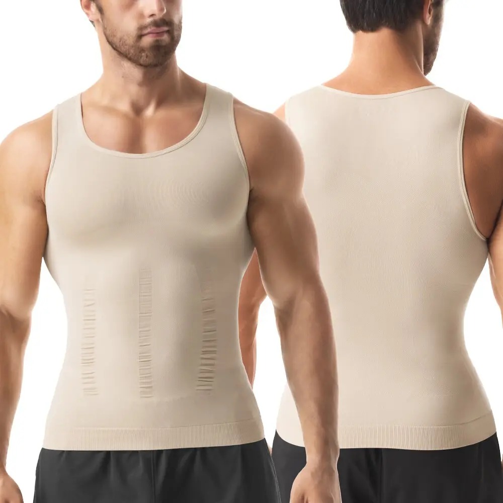 Menswear Compression Shirt Tummy Control Workout Tank Tops Shapewear Body Shaper Breathable Elastic Lightweight Soft Stretchy Shirt Suits Fabric Clothes Athletic Activewear