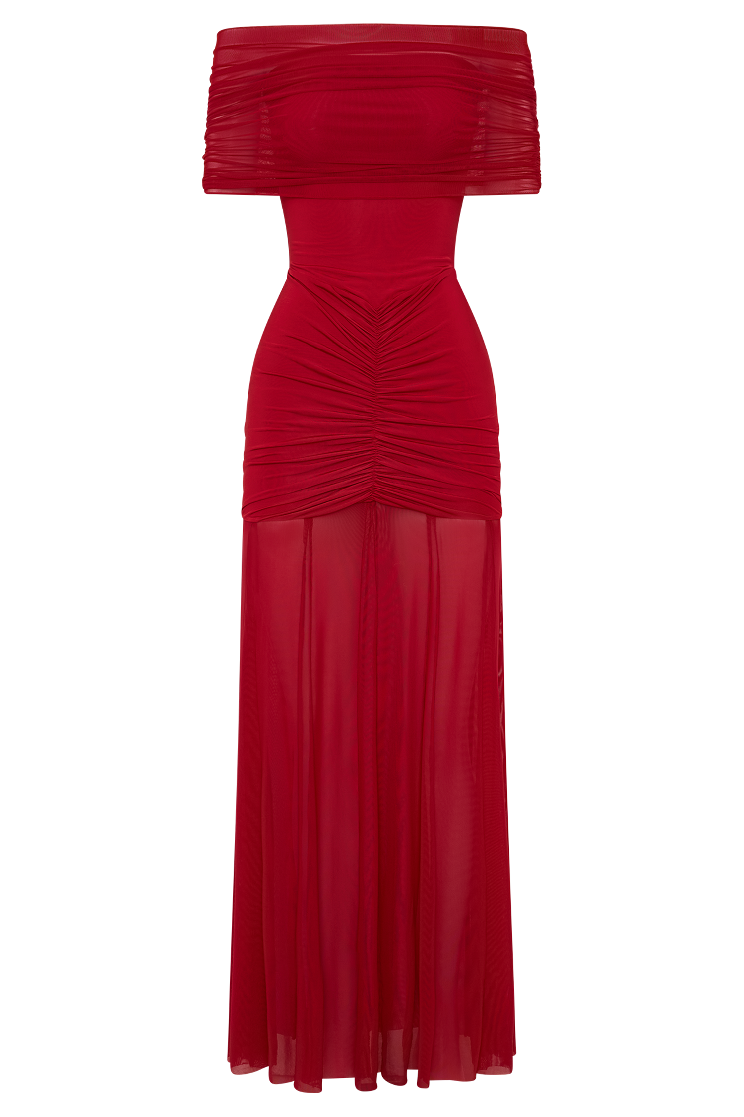 Ruby Slinky And Mesh Off Shoulder Maxi Dress