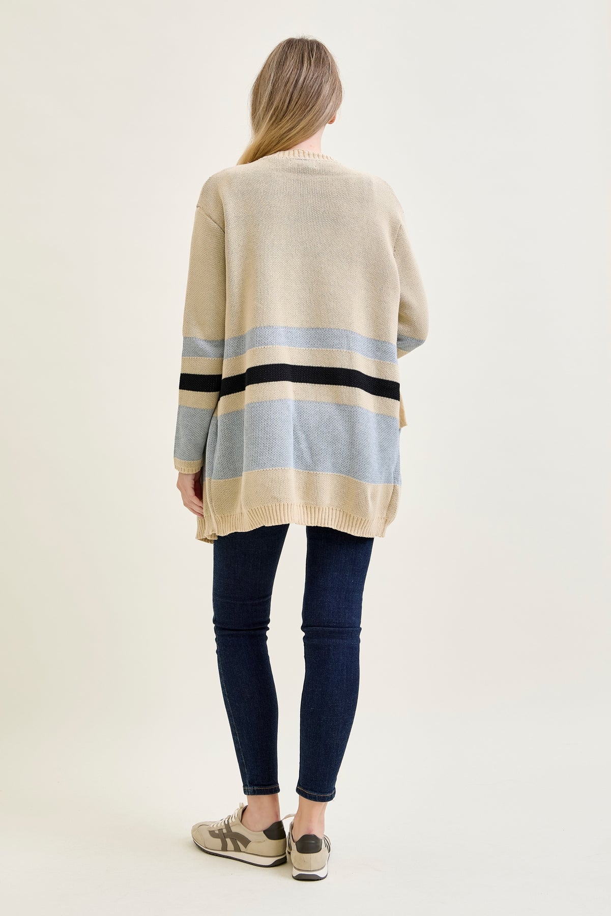Drape Stripe Cardigan Beige Sweater