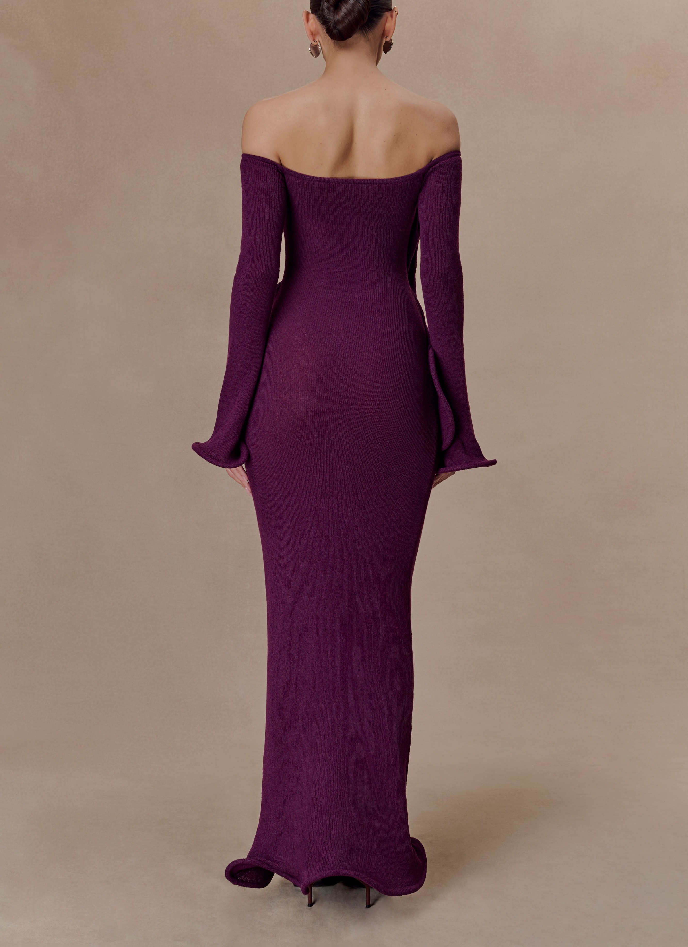 Plum Off Shoulder Knit Maxi Dress