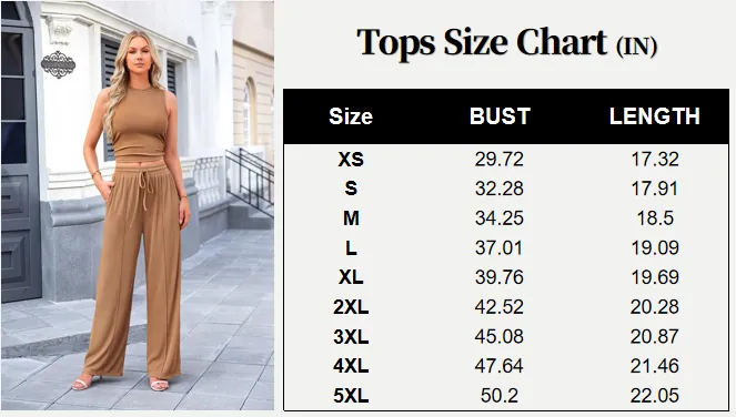 Women's 2-Piece Ribbed Knit Sleeveless Cropped Top & Wide Leg Pants