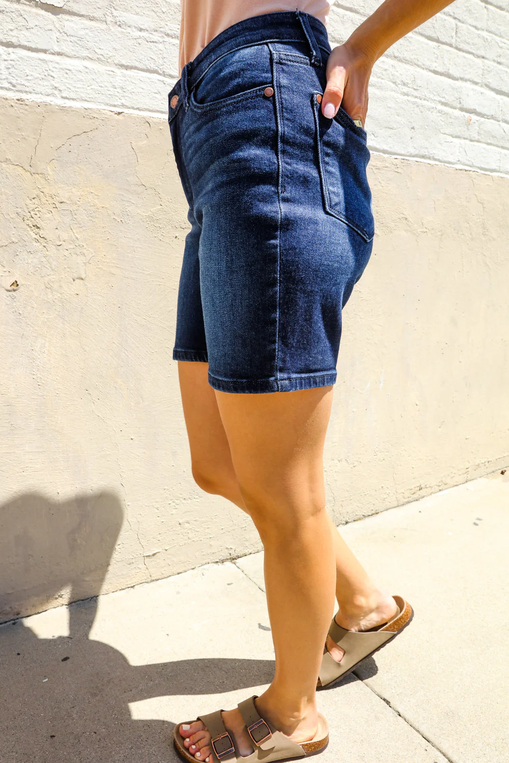 Dark Wash High Rise Tummy Control Shorts