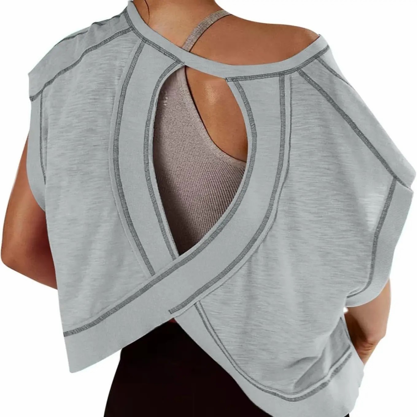 【Stock Up Deals】Women Short Sleeve Workout Shirts Open Back Tops Casual Yoga Y2k Athletic Gym Slouchy Crop Running Tees
