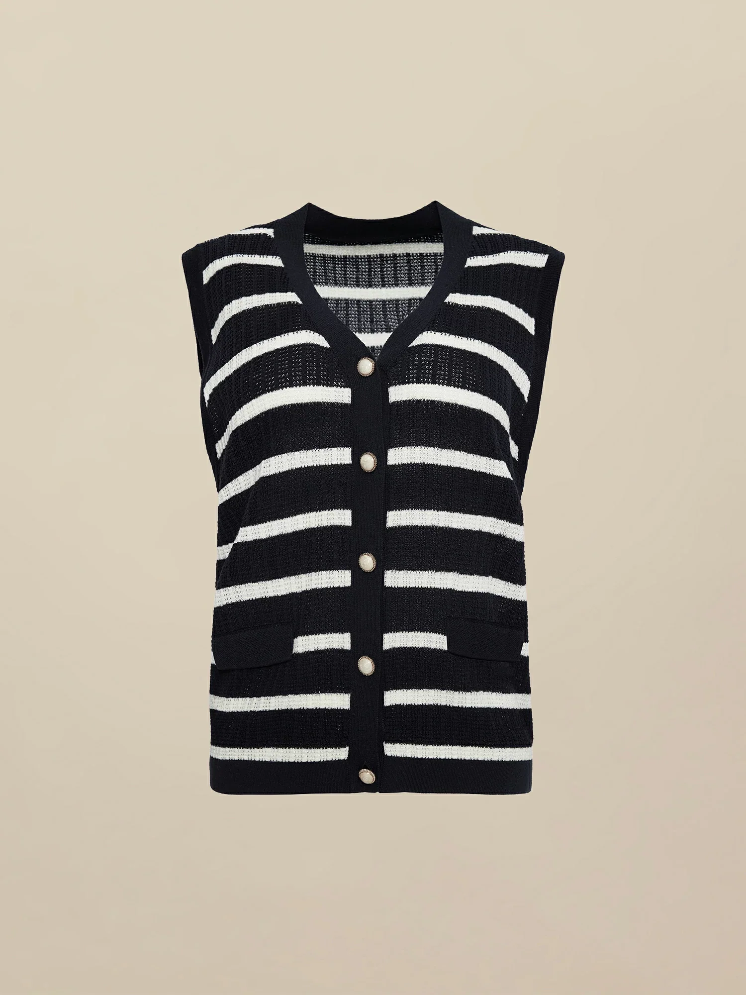 Lyocell & Linen V-Neck Sleeveless Striped Knitted Vest