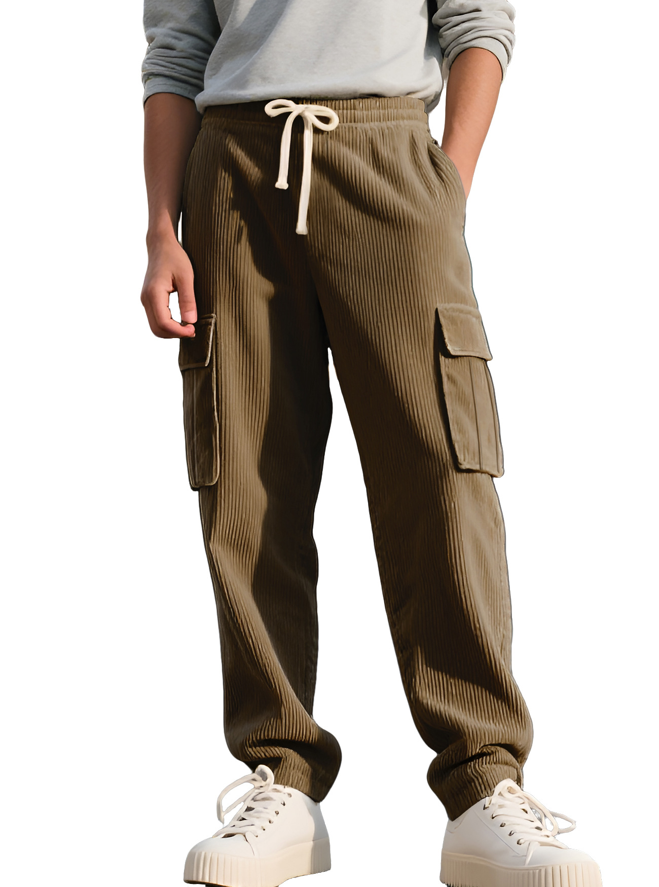 Multi-pocket corduroy men's casual pants