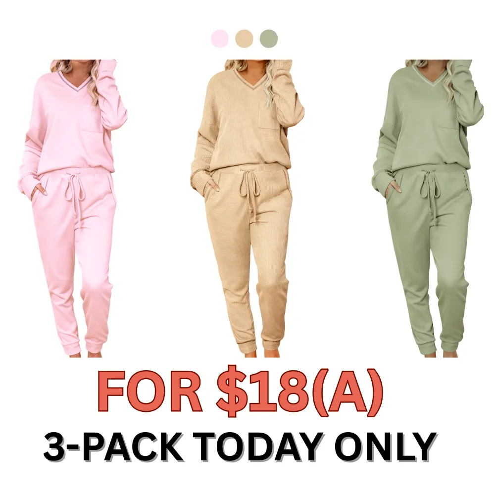Women's Waffle Knit Two Piece Pullover & Joggers Set