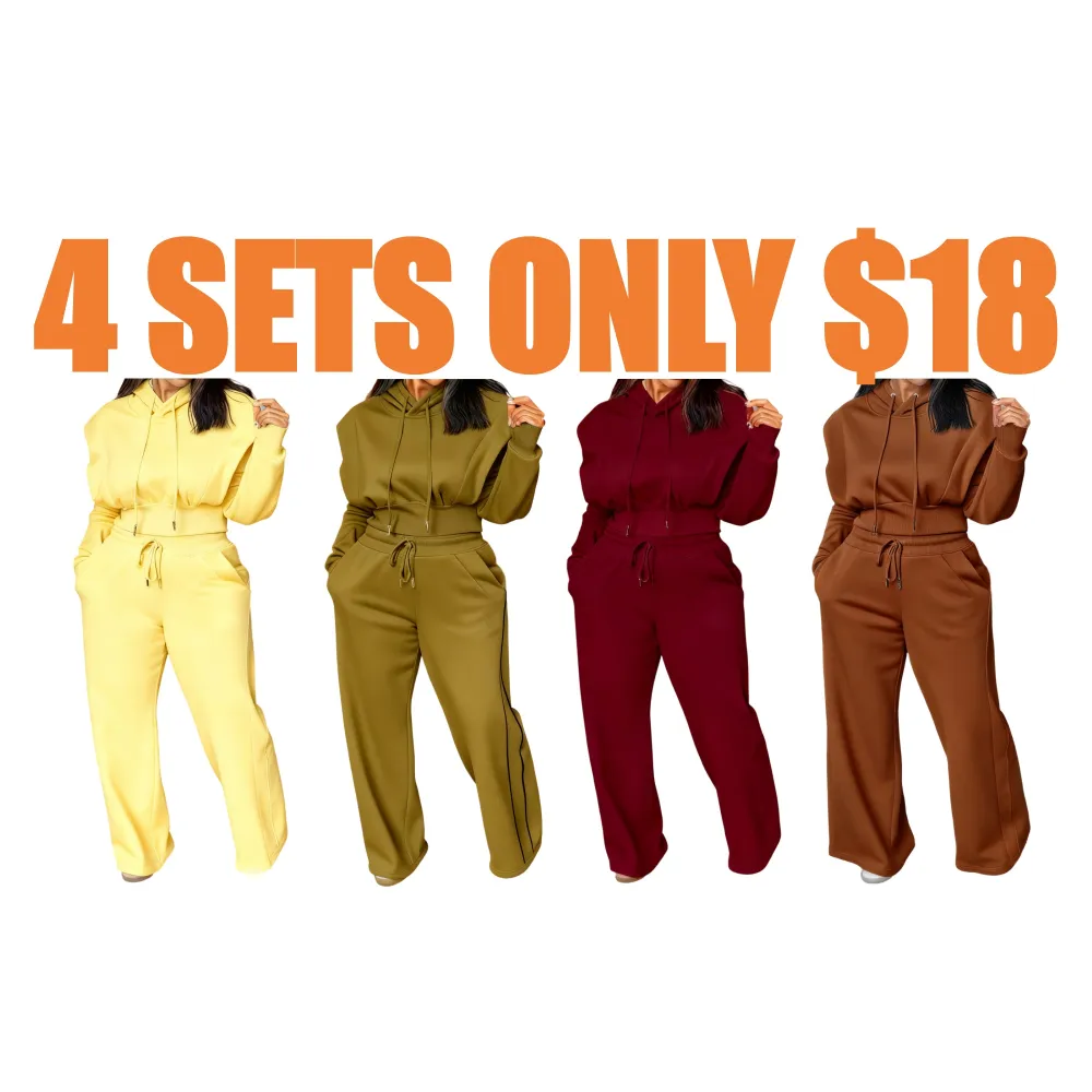 Hooded Long Sleeve Sweatshirt and Casual Wide Leg Sweatpants Set