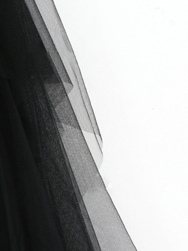 Fairy Mesh Splicing Solid Color High Waist Midi Skirt