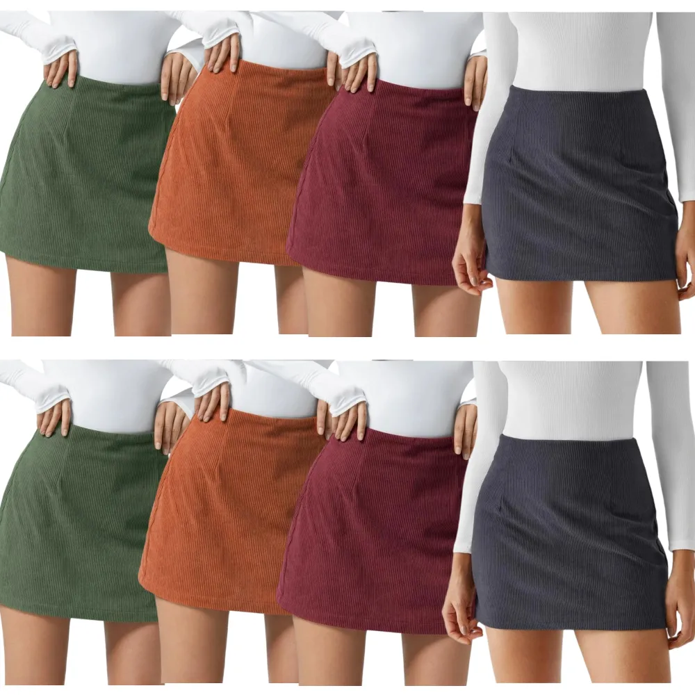 High Waisted Invisible Zipper A-line Corduroy Casual Skirt