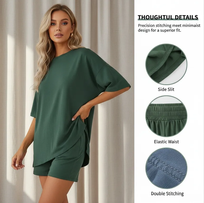 Women's Oversized Tee & Shorts Loungewear Sets