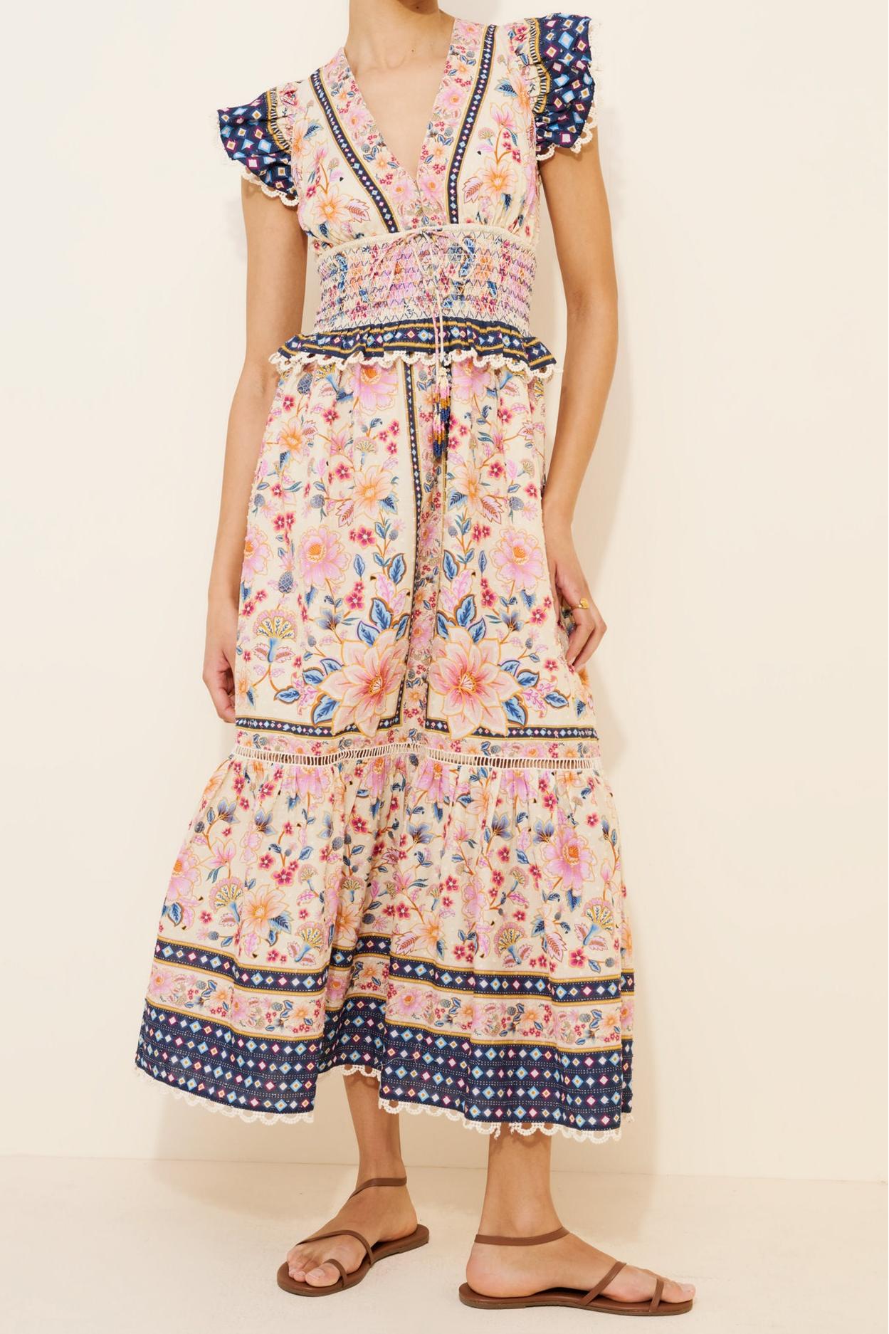 V-Neck Floral Printed Maxi Dress