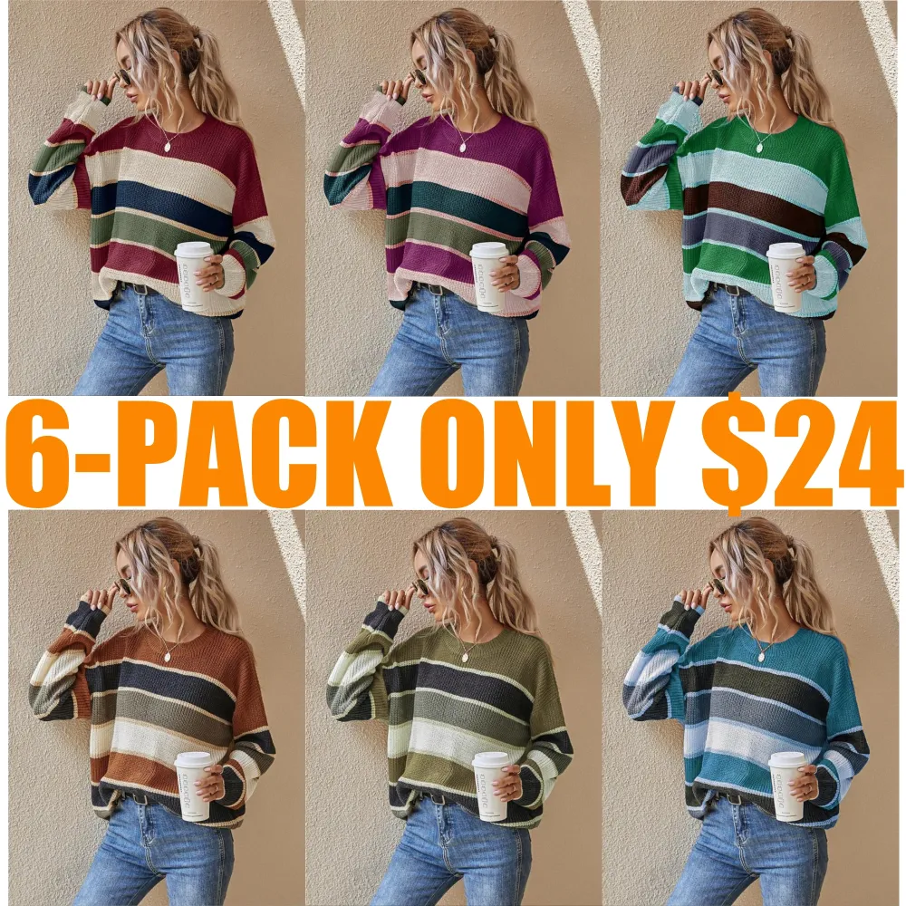 Women's Colorblock Striped Print Drop Shoulder Sweater