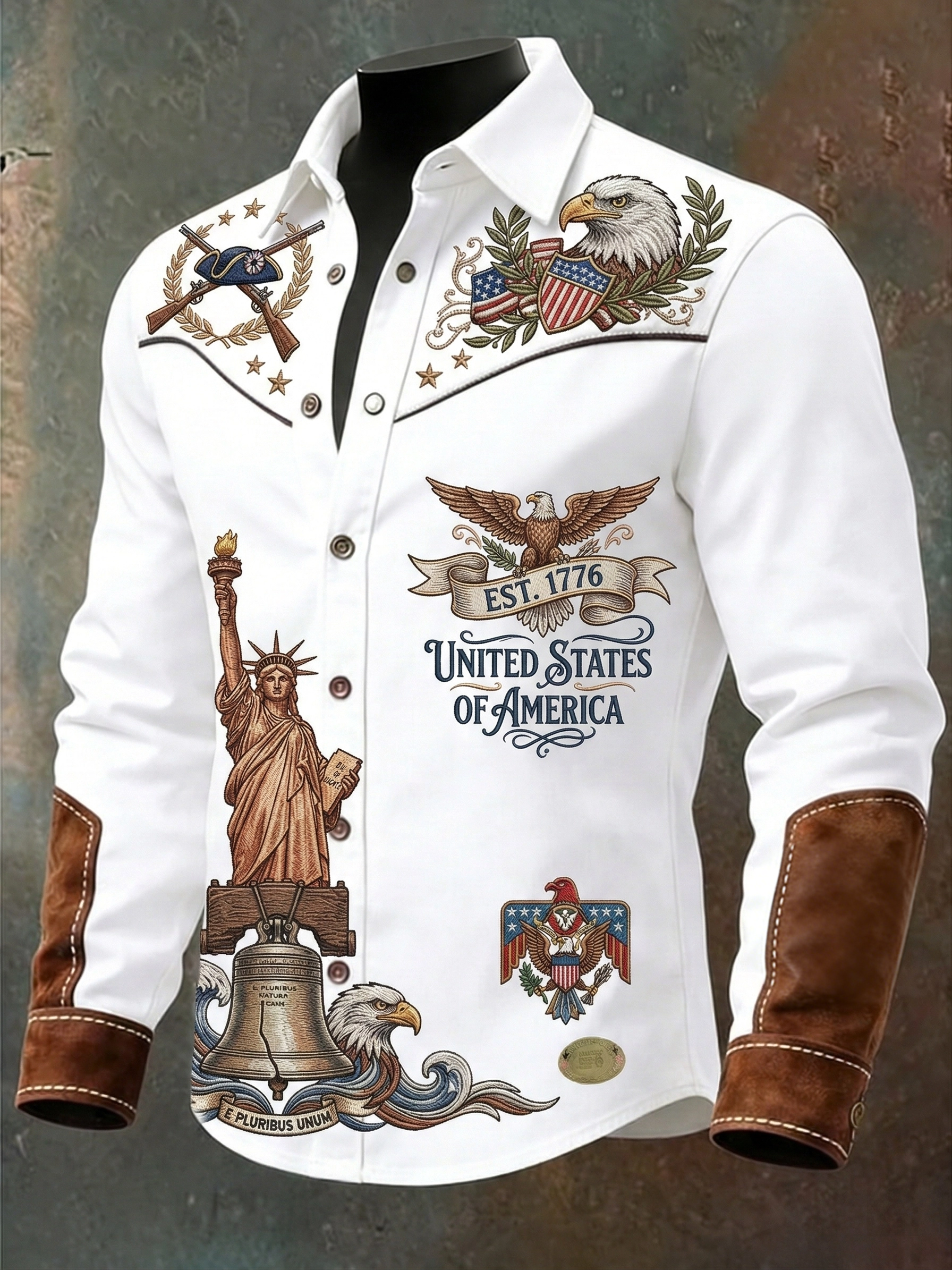 Men'S Casual American 250Th Anniversary Founding Lapel Long Sleeved Shirt