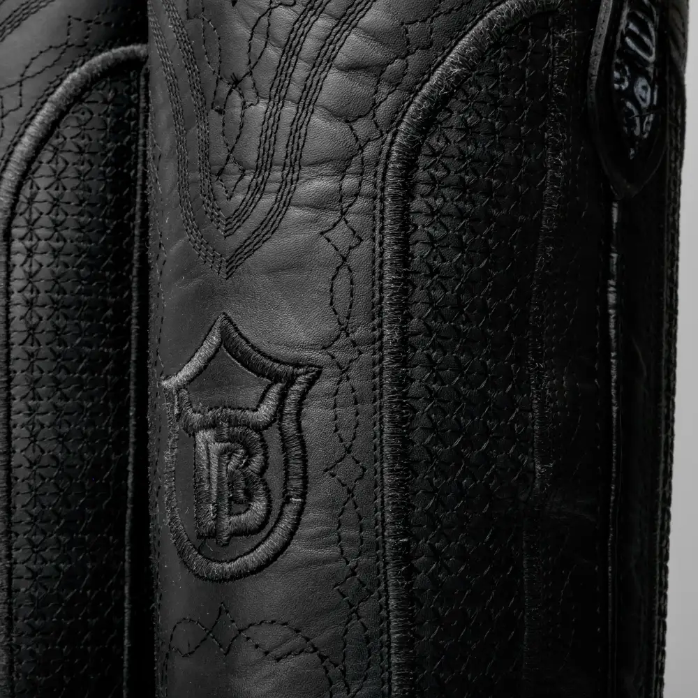 Black/Grey Caiman Hornback Leather Boots - Square Toe