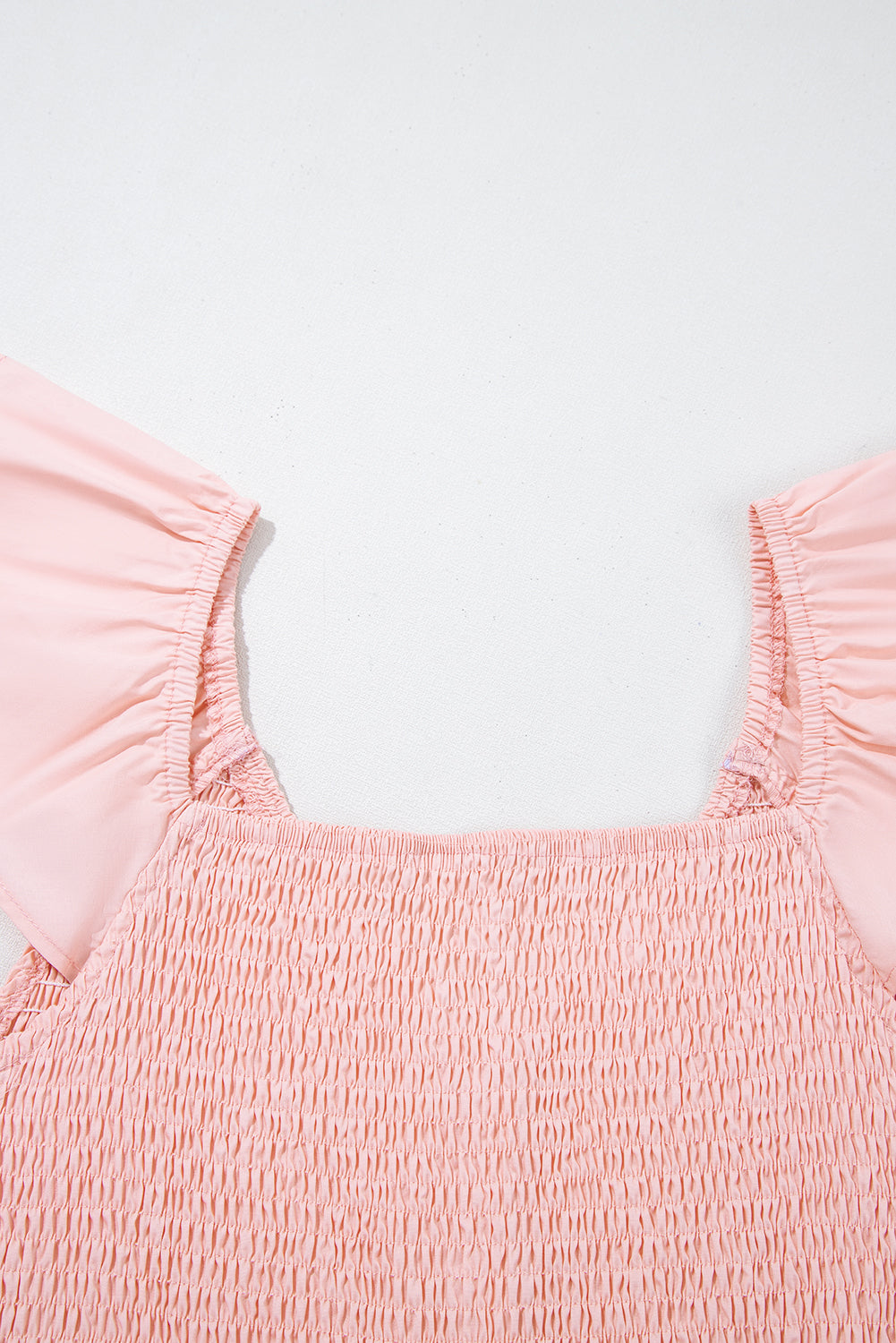 Pink V Neck Flutter Sleeve Smocked Bodice High Waist Ruffle Maxi Dress