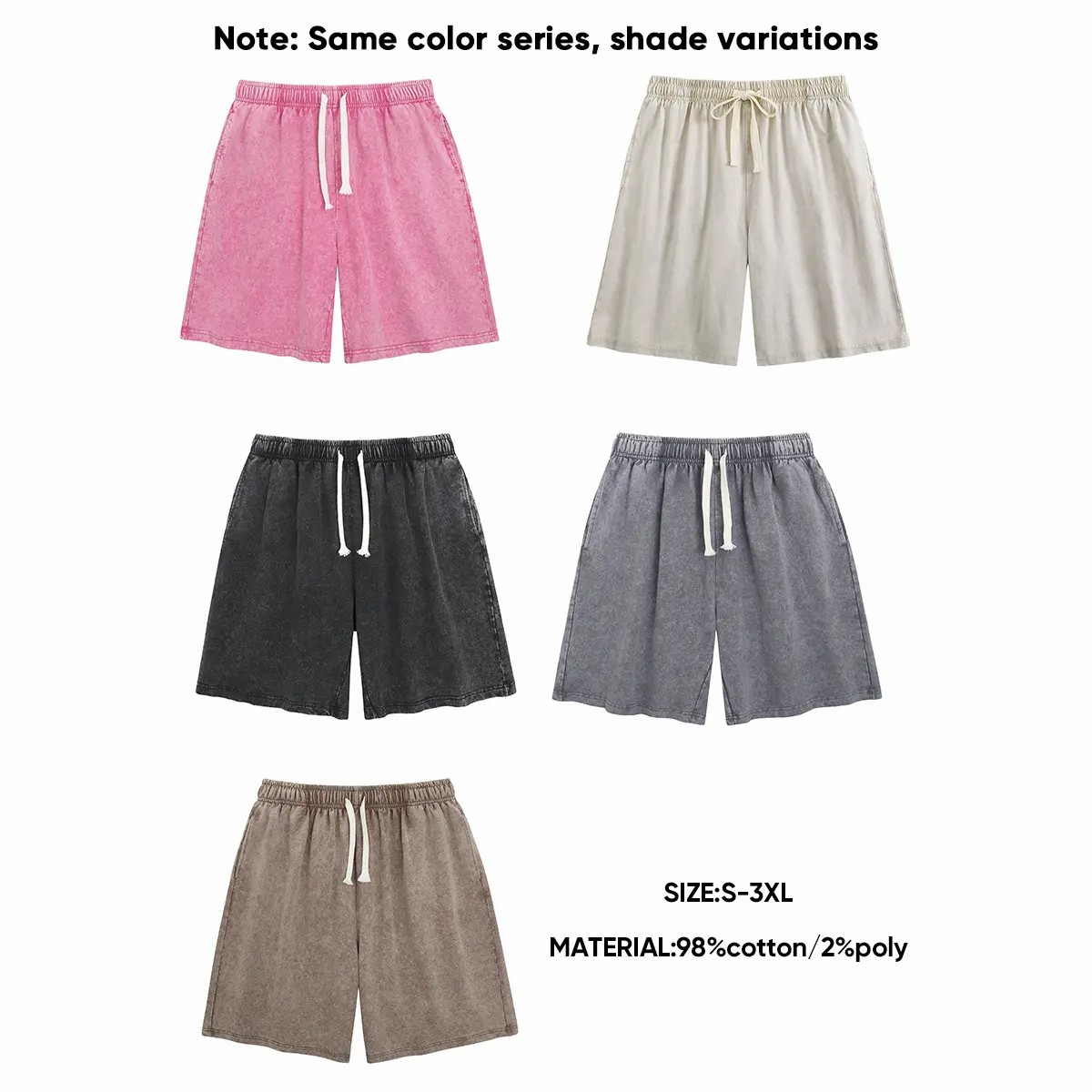 Retro Acid Wash Basic Unisex Tee & Shorts Cotton,7