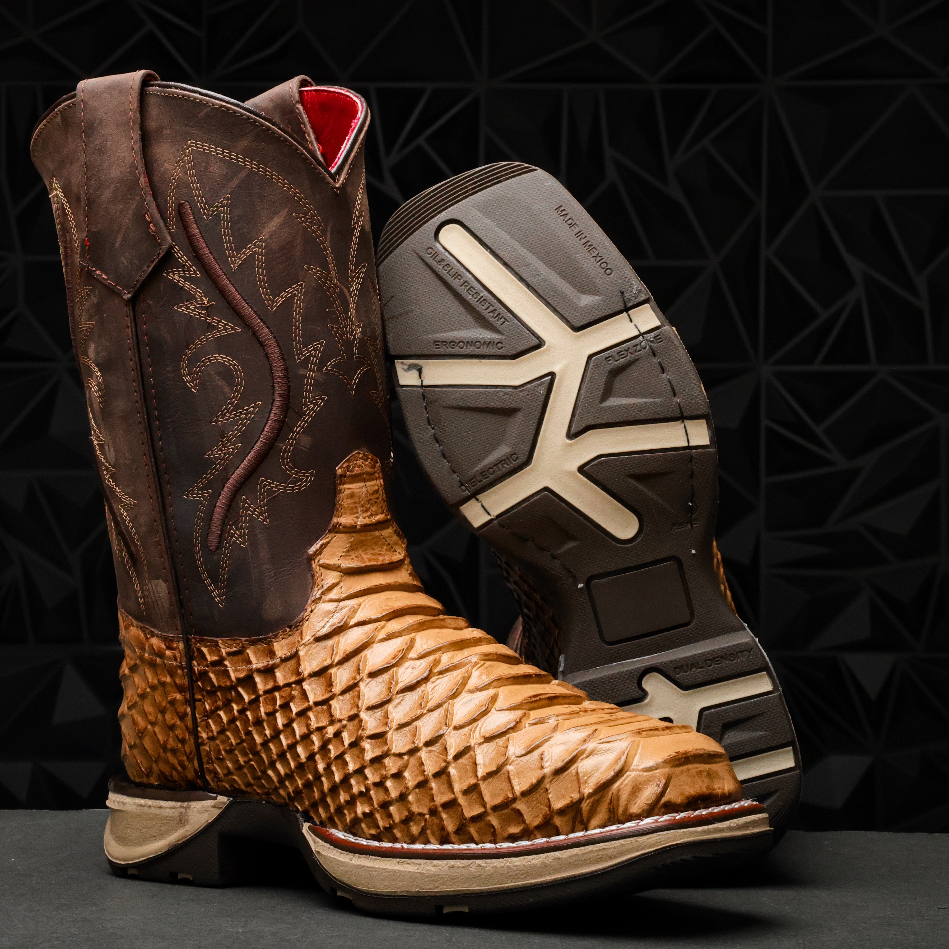Rustic Honey Anaconda Leather Boots With 3D Lightweight Sole - Composite Toe